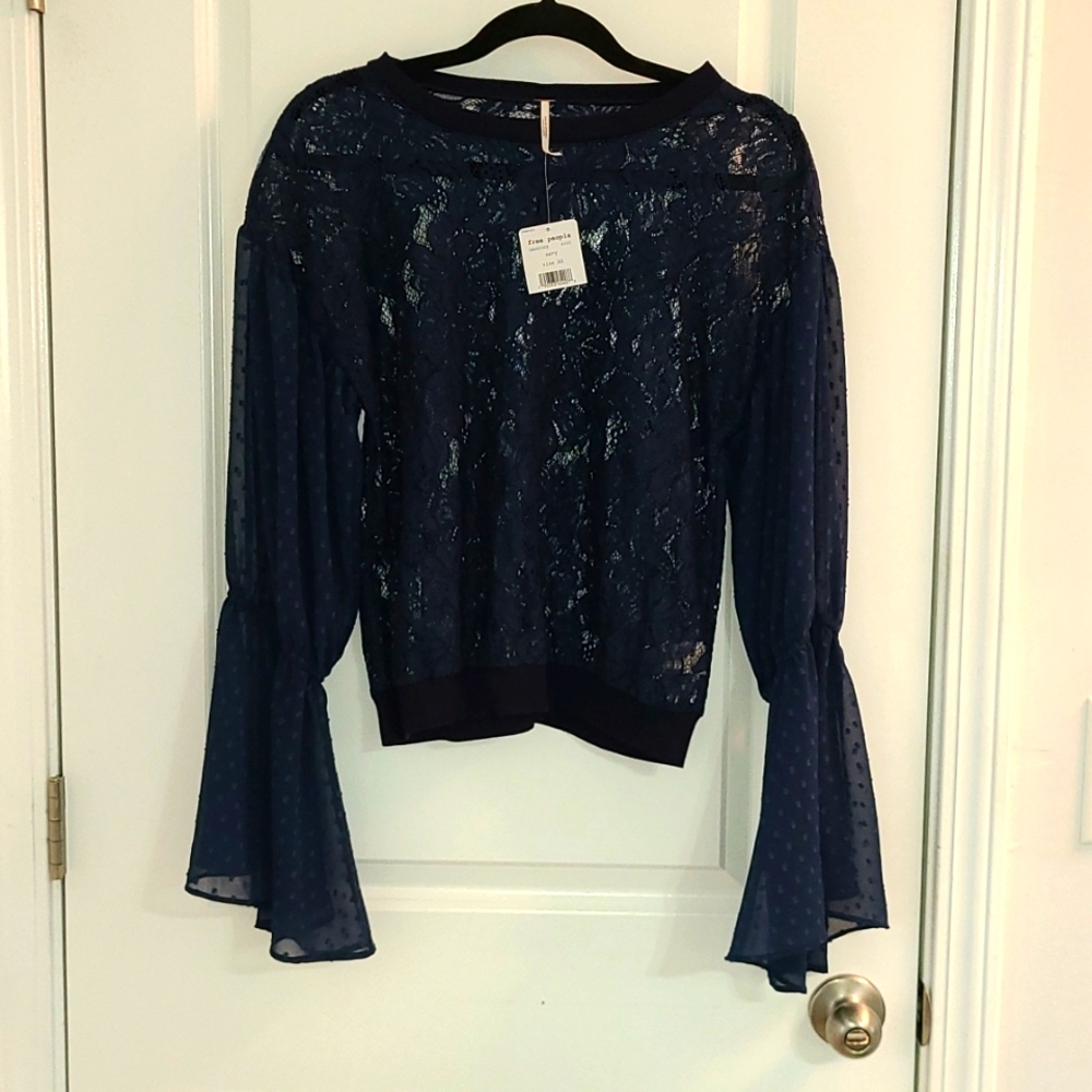 Free People sheer top XS Navy